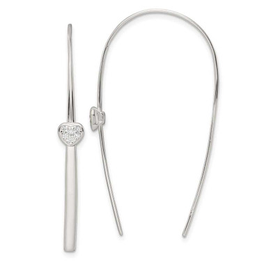 Image of 47.7mm Sterling Silver Polished CZ Heart Threader Earrings