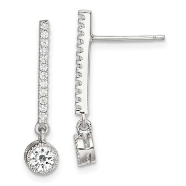 Image of 23.5mm Sterling Silver Polished CZ Bar Post Dangle Earrings