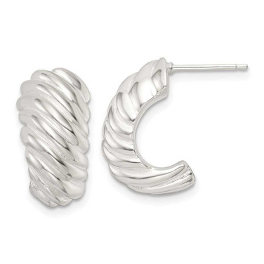 Image of 18.2mm Sterling Silver Polished Hollow J Hoop Post Earrings