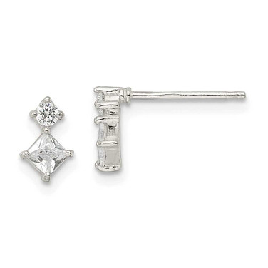 Image of 7.9mm Sterling Silver Polished Two Square CZ Post Earrings