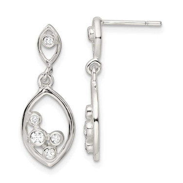 Image of 24.75mm Sterling Silver Polished CZ Oval Dangle Post Earrings
