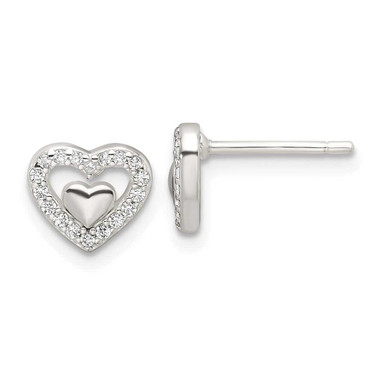 Image of 7mm Sterling Silver E-Coating CZ Heart in a Heart Earrings
