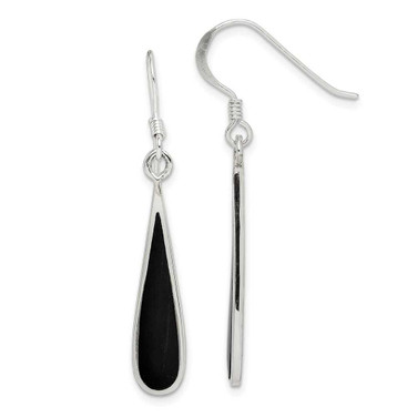 Image of 41mm Sterling Silver Polished Onyx Teardrop Dangle Earrings