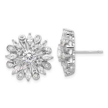 Image of 17.3mm Sterling Silver Rhodium-plated CZ Floral Post Earrings