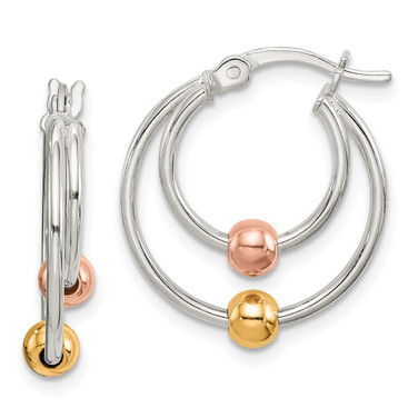 19.5mm Sterling Silver Pink- and Gold-tone Bead Hoop Earrings