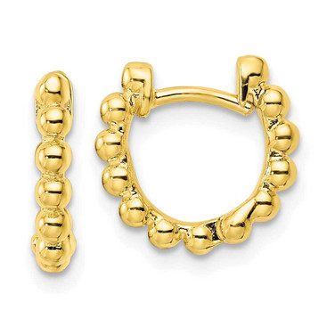 Image of 10.8mm Sterling Silver Gold-tone Polished Beaded Hoop Earrings