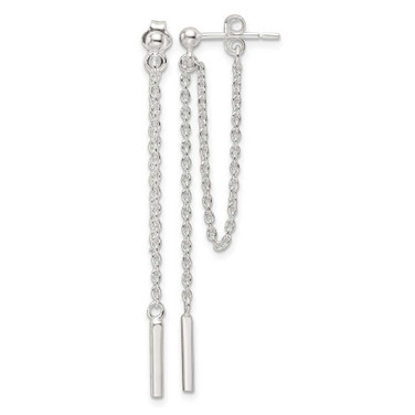 Image of 48.8mm Sterling Silver Polished Bar Chain Dangle Post Earrings
