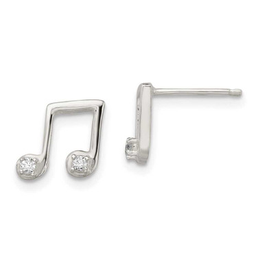 Image of 8.2mm Sterling Silver Polished CZ Musical Notes Post Earrings