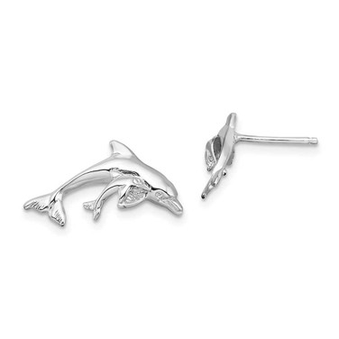 Image of 11mm Sterling Silver Polished Dolphin and Baby Post Earrings