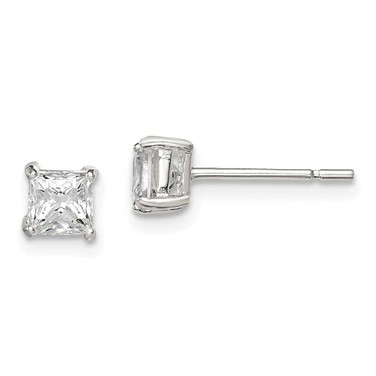 Image of 4mm Sterling Silver 4mm Princess Basket Set CZ Stud Earrings