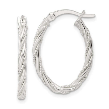 Image of 26.15mm Sterling Silver Polished Twisted Rope Oval Hoop Earrings