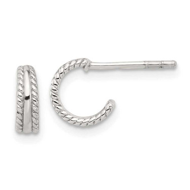 Image of Sterling Silver E-coated Textured Edge Post Hoop Earrings