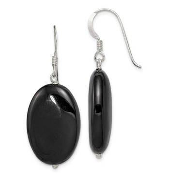 Image of 41mm Sterling Silver Polished Black Agate Oval Dangle Earrings