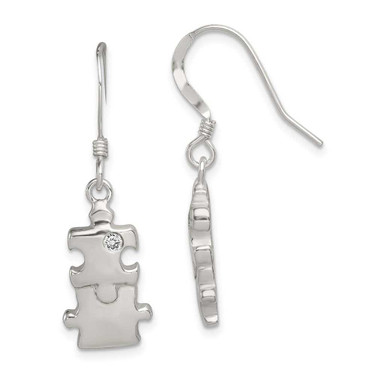 Image of 32mm Sterling Silver Polished CZ Puzzle Pieces Dangle Earrings