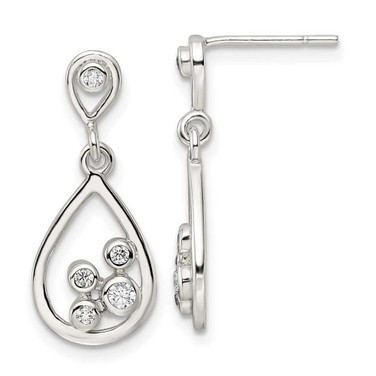 Image of 23.11mm Sterling Silver Polished CZ Teardrop Dangle Post Earrings