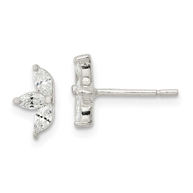 Image of 8.75mm Sterling Silver Polished Marquise CZ Flower Post Earrings