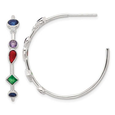 Image of 31mm Sterling Silver E-coated Multi Color CZ Post Hoop Earrings