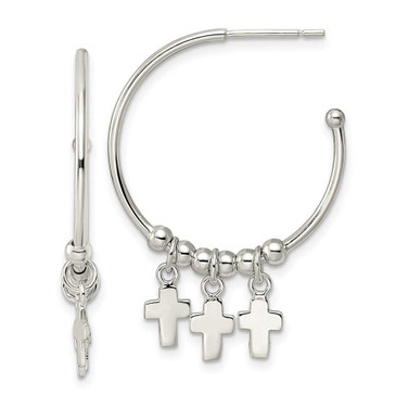 Image of 34.6mm Sterling Silver Polished Cross Dangle Circle Post Earrings