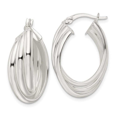 Image of 28.75mm Sterling Silver Polished Triple Twisted Oval Hoop Earrings