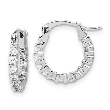 15mm Sterling Silver Rhodium-plated 2mm CZ In/Out Hoop Earrings