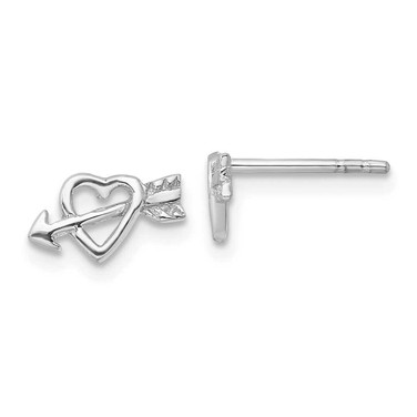 Image of 5.7mm Sterling Silver Rhodium-plated Heart w/Arrow Post Earrings
