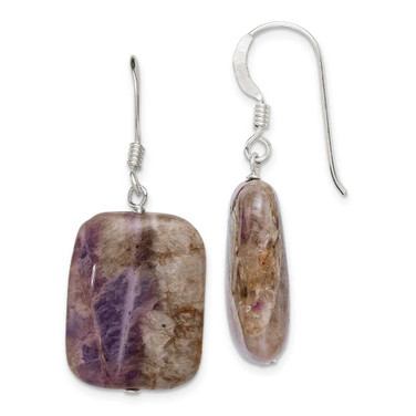 Image of 35mm Sterling Silver Polished Amethyst Rectangle Dangle Earrings