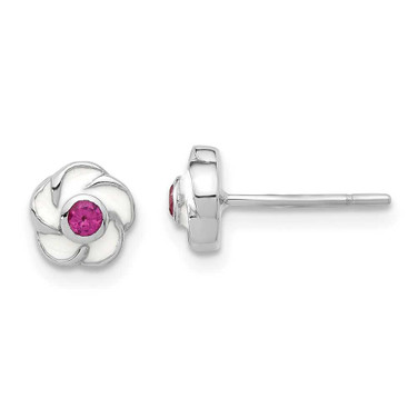 Image of 6.5mm Sterling Silver Madi K Enameled Pink CZ Flower Post Earrings