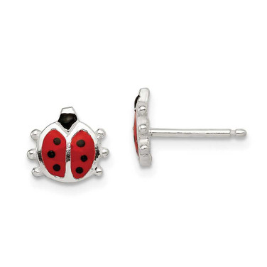 Image of 8mm Sterling Silver Polished Enamel Ladybug Childs Post Earrings