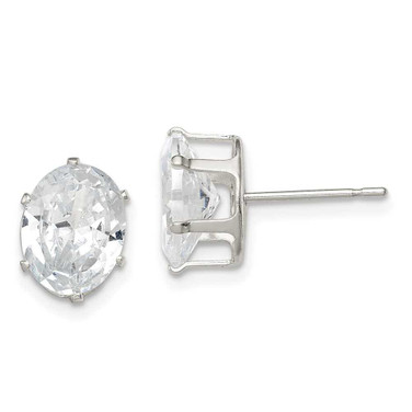Image of 9mm Sterling Silver Polished 9x7mm Oval Snap Set CZ Stud Earrings
