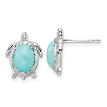 Image of 13.3mm Sterling Silver Rhodium-plated Amazonite Turtle Post Earrings