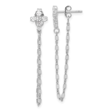Image of Sterling Silver Rhodium-plated CZ Cross w/Chain Post Earrings