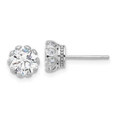 Image of 7.5mm Sterling Silver Rhodium-plated 7mm CZ Crown Post Stud Earrings