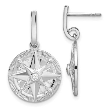 Image of 27.3mm Sterling Silver Rhodium-plated CZ Compass Dangle Post Earrings