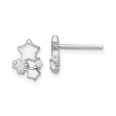 Image of 9.22mm Sterling Silver Rhodium-plated Polished CZ Stars Post Earrings