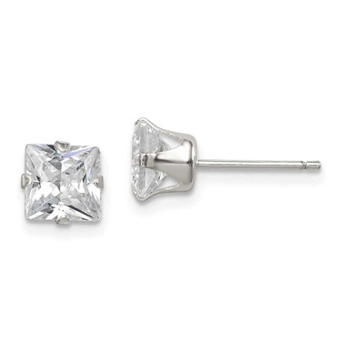 Image of 6mm Sterling Silver Polished Princess 6mm CZ Snap Set Stud Earrings