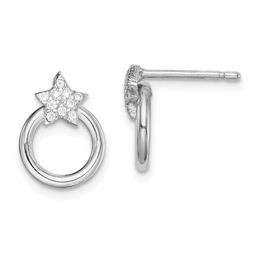 Image of 13.25mm Sterling Silver Rhodium-plated CZ Star and Circle Post Earrings