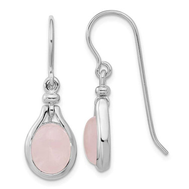 Image of 31.2mm Sterling Silver Rhodium-plated Rose Quartz Oval Dangle Earrings