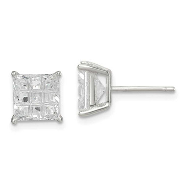 Image of 7mm Sterling Silver 7mm Square Laser-cut CZ Basket Set Stud Earrings