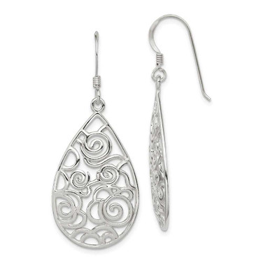 Image of 47mm Sterling Silver Polished Fancy Filigree Teardrop Dangle Earrings