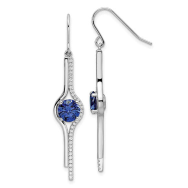 Image of 47.47mm Sterling Silver Rhodium-plated Blue and Clear CZ Dangle Earrings
