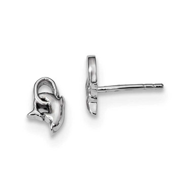 Image of 9.23mm Sterling Silver Rhodium-plated Dolphin Diving Hoop Post Earrings