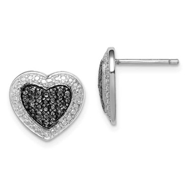Image of 12mm Sterling Silver Black Rhodium Plated Black CZ Heart Post Earrings