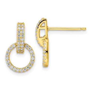 Image of 15.25mm Sterling Silver Gold-tone Polished CZ Circle Post Dangle Earrings