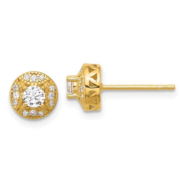 Image of 7.75mm Sterling Silver Gold-tone Textured Round CZ Cluster Post Earrings