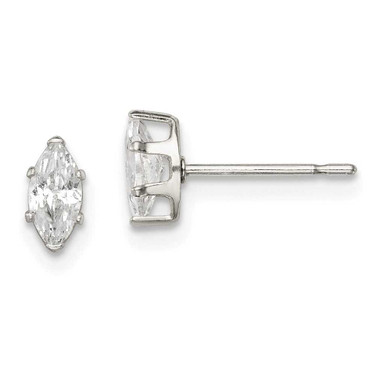 Image of 6mm Sterling Silver Polished 6x3mm Marquise Snap Set CZ Stud Earrings