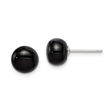 Image of 8-8.5mm Sterling Silver Polished 8-8.5mm Black Agate Button Post Earrings