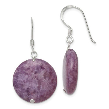 Image of 33mm Sterling Silver Polished Purple Lepidolite Circle Dangle Earrings