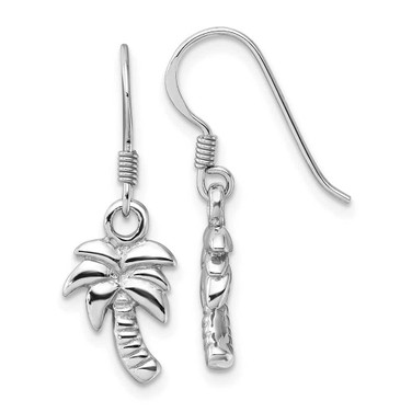 Image of 26.3mm Sterling Silver Rhodium-Plated Polished Palm Tree Dangle Earrings