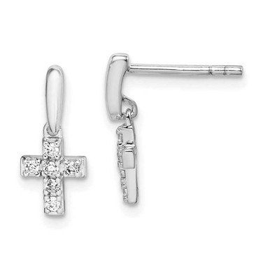 Image of 14.1mm Sterling Silver Rhodium-plated Tiny CZ Cross Dangle Post Earrings