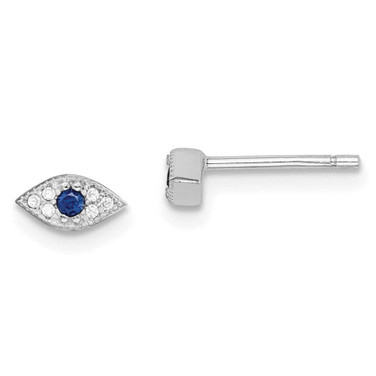 Image of 3.6mm Sterling Silver Rhodium-plated Clear and Blue CZ Eye Post Earrings